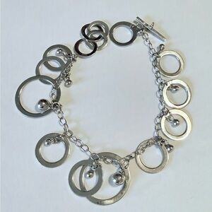 VTG MCM Silver Circle Charm Toggle Bracelet Hallmarked